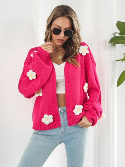 Floral Open Front Long Sleeve Cardigan.