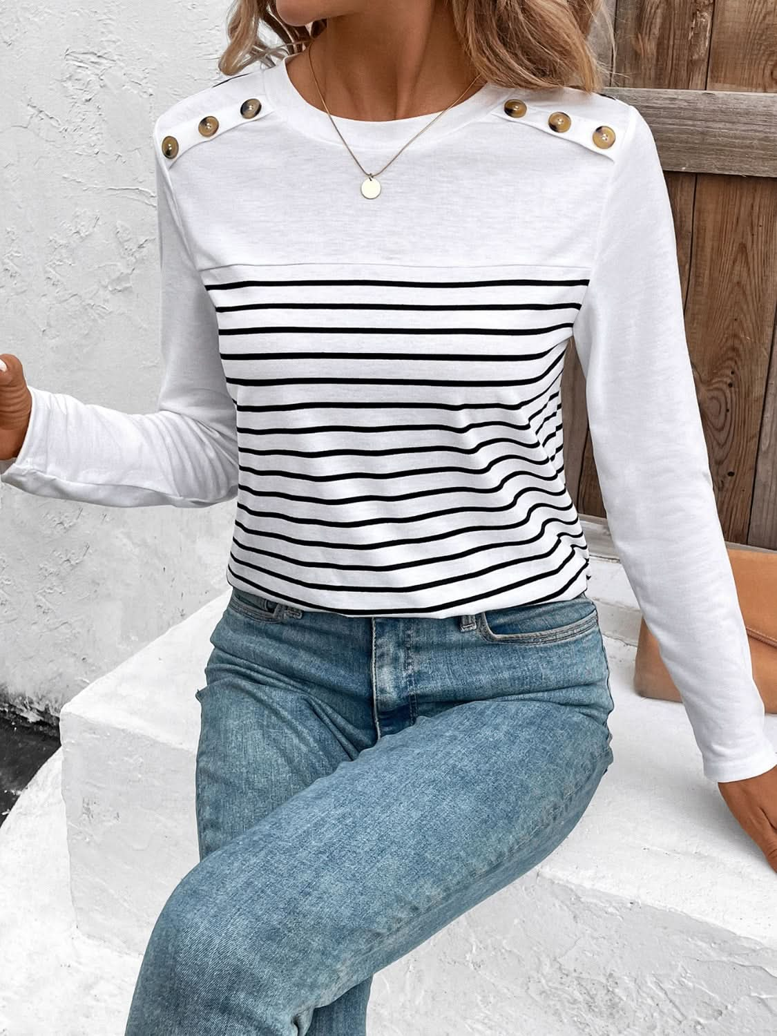 Chic striped tee with buttons