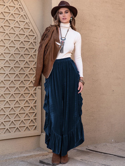 Slit Ruffled Wide Leg Pants.