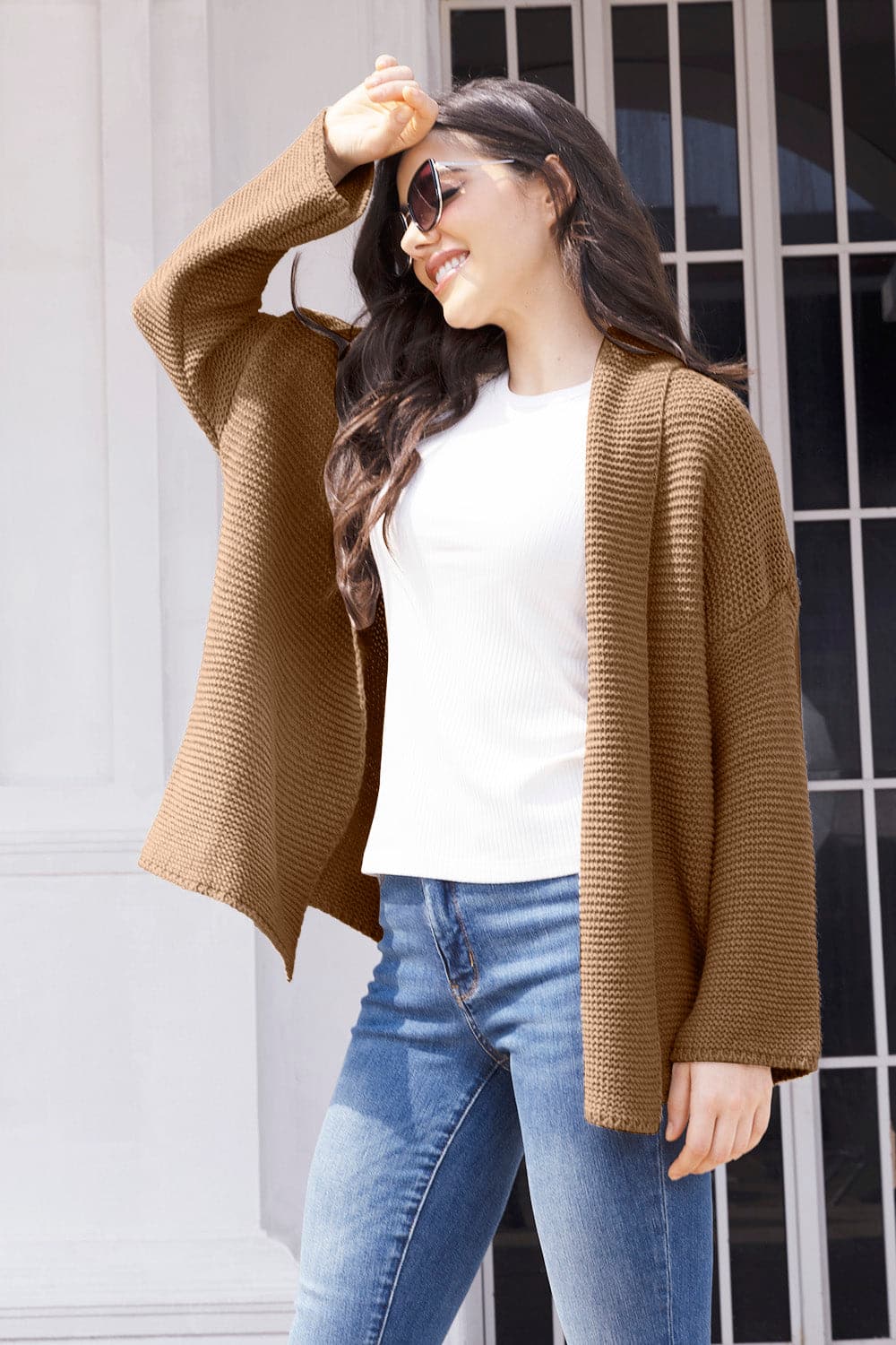 Tied Open Front Long Sleeve Cardigan.