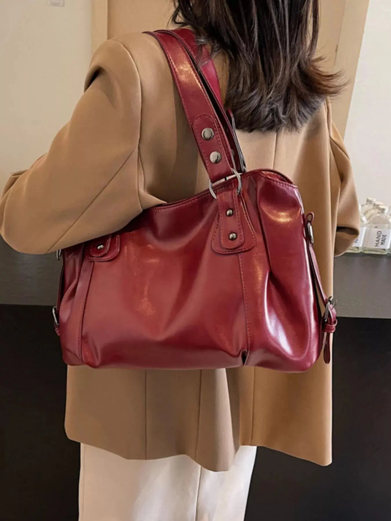 Vintage Style PU Leather Handbag Large Tote With Shoulder Straps Simply Love