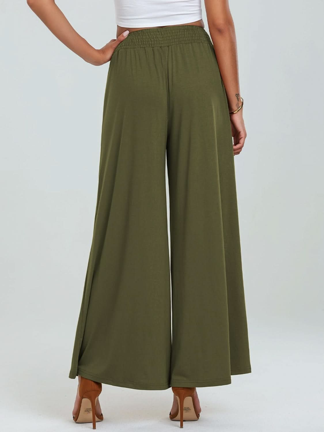 Wide Leg Pants with Pocketed Elastic Waistband