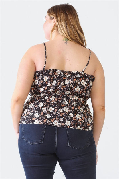 Zenobia Plus Size Frill Floral Square Neck Cami.