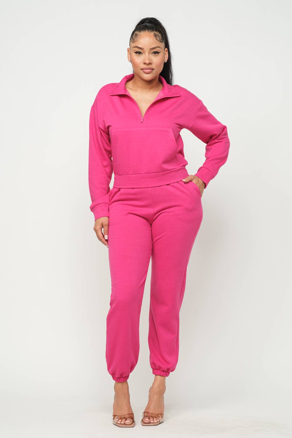 Half Zip Up One Pocket Jacket And Pants Set Coco’s Tee Boutique