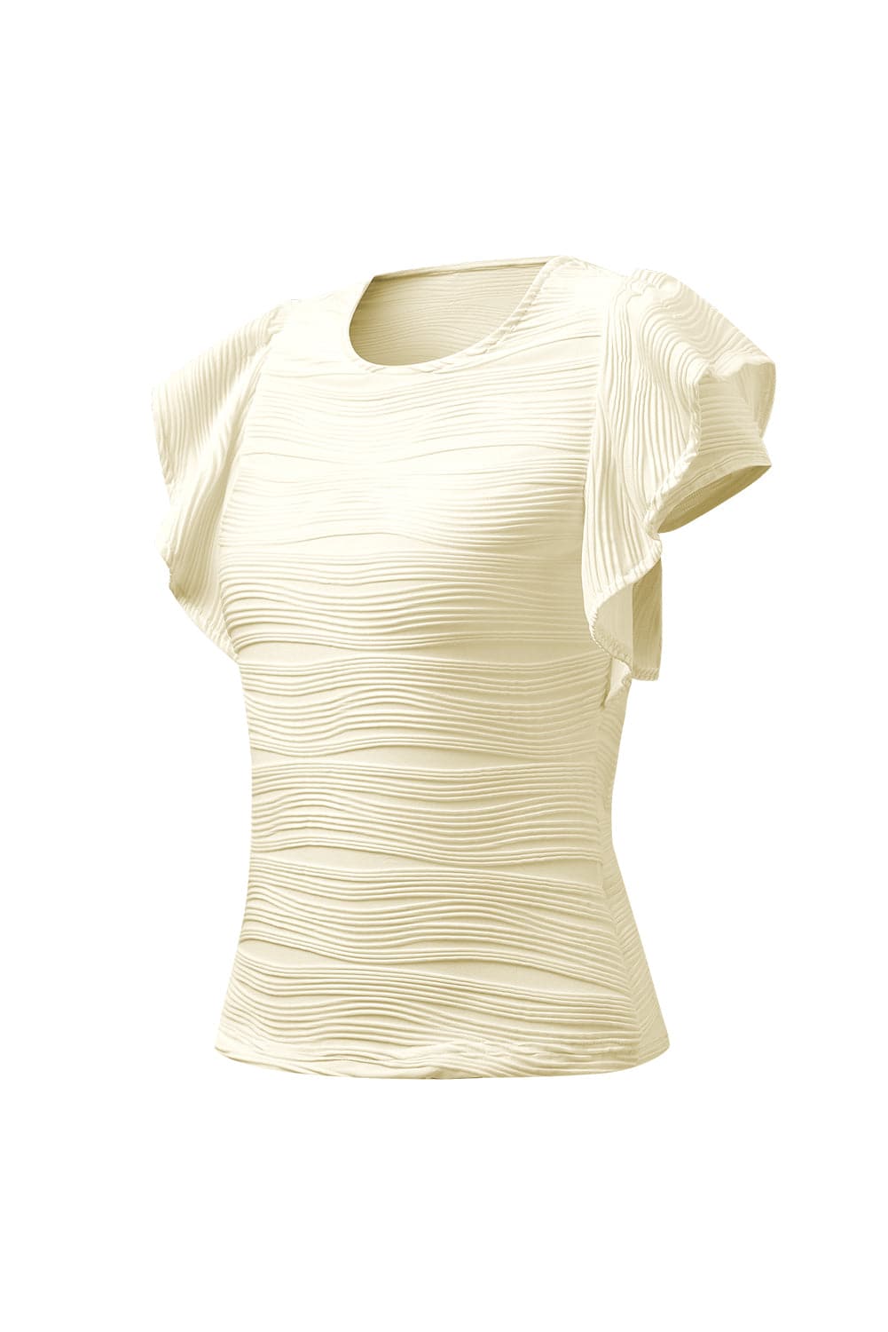 Textured Round Neck Cap Sleeve Top.