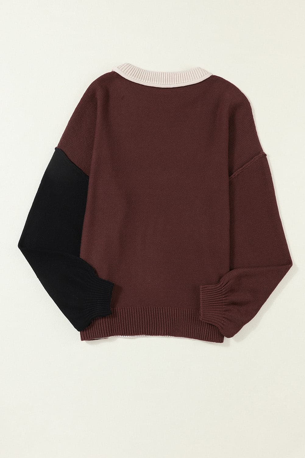 Contrast Round Neck Dropped Shoulder Sweater.