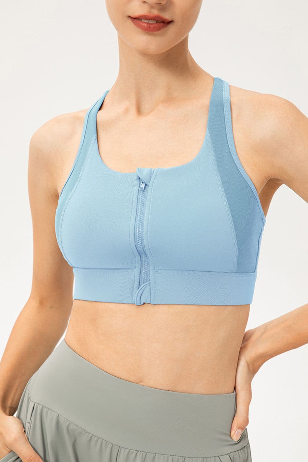 Zip-Up Round Neck Sports Bra.