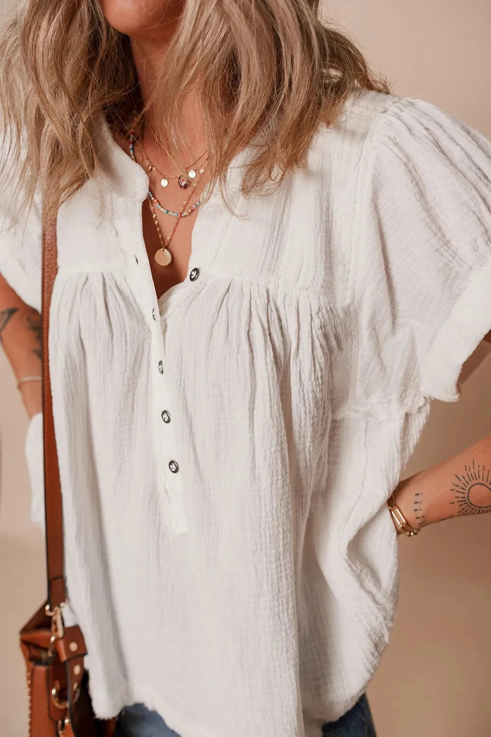 Simply Love: Textured Frayed Blouse Simply Love