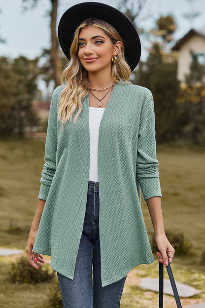 Textured Open Front Long Sleeve Cardigan.