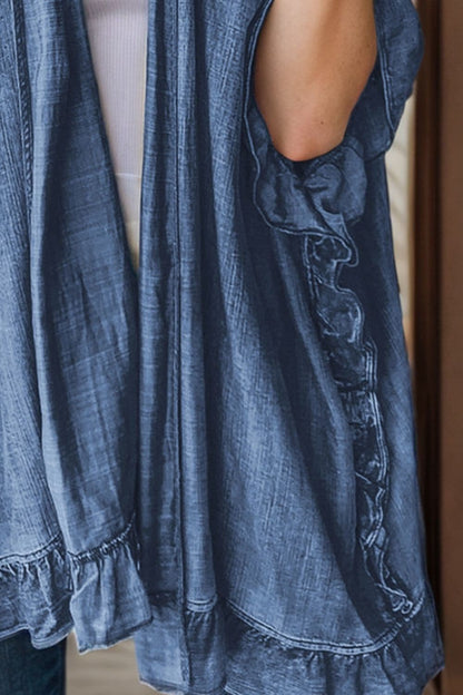 Ruffled Open Front Denim Top.