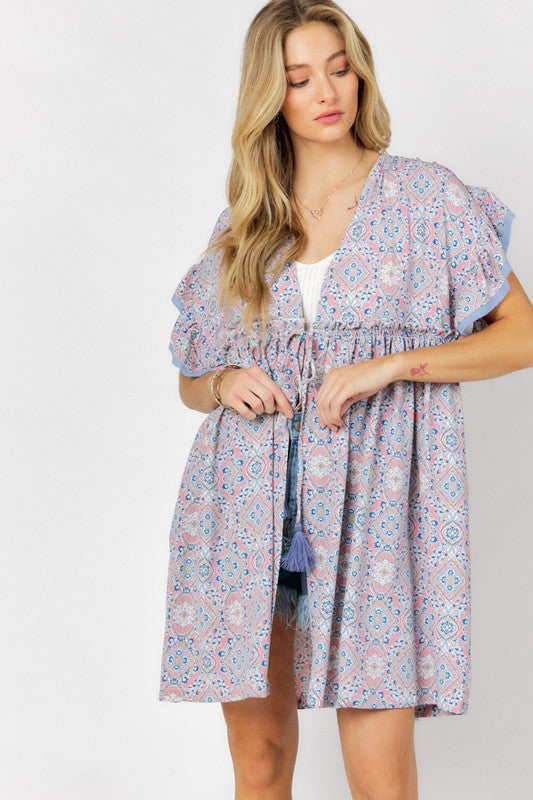 Charming Ruffle Kimono in Print