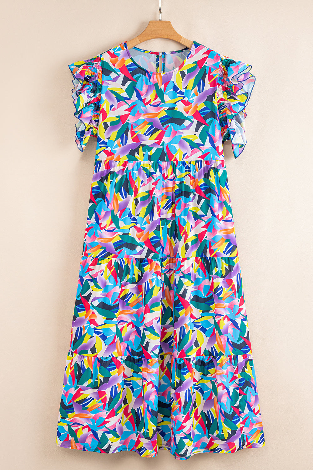 Blue Geometric Print Ruffled Short Sleeve Plus Size Tiered Maxi Dress Dear-Lover Dropshipping