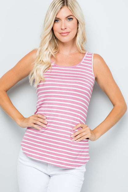 Celeste Full Size Backside Bow Tie Striped Tank.