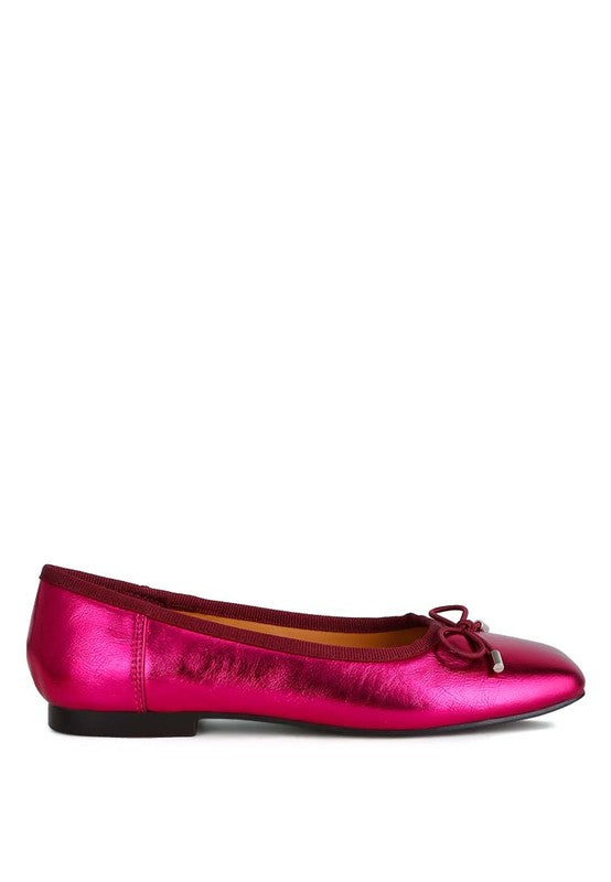 Shimmering Metallic Bow Ballerinas