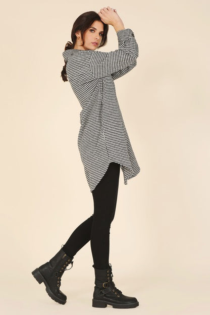 Houndstooth long shirt jacket