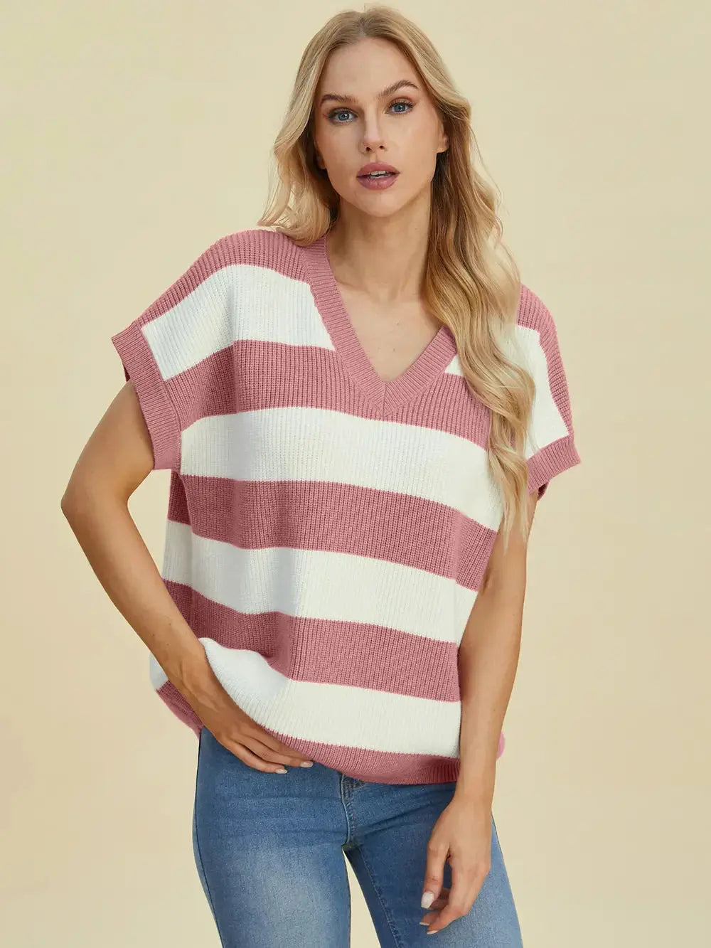 Double Take: Striped V-Neck Sweater - Love Salve