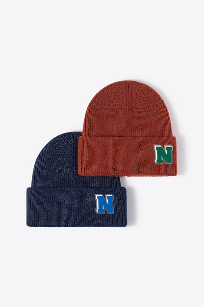 Letter N Patch Cuffed Knit Beanie.