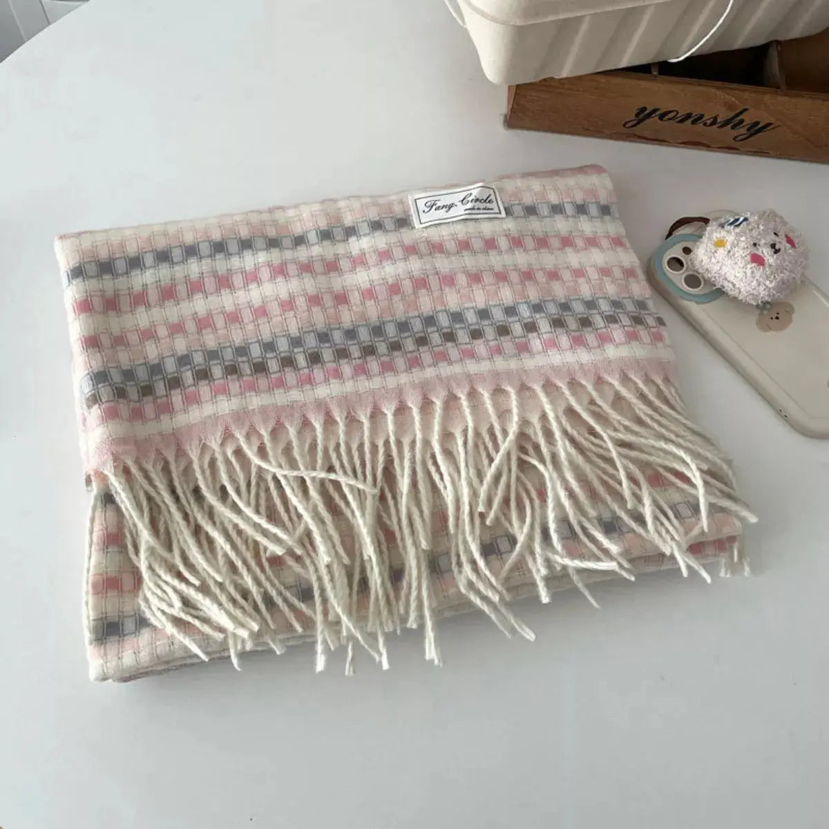 Plaid Fringe Warm Scarf Simply Love