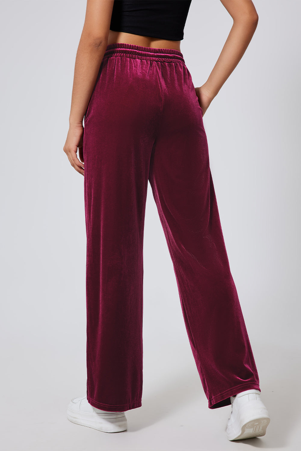 Chic burgundy wide leg pants with adjustable drawstring waist