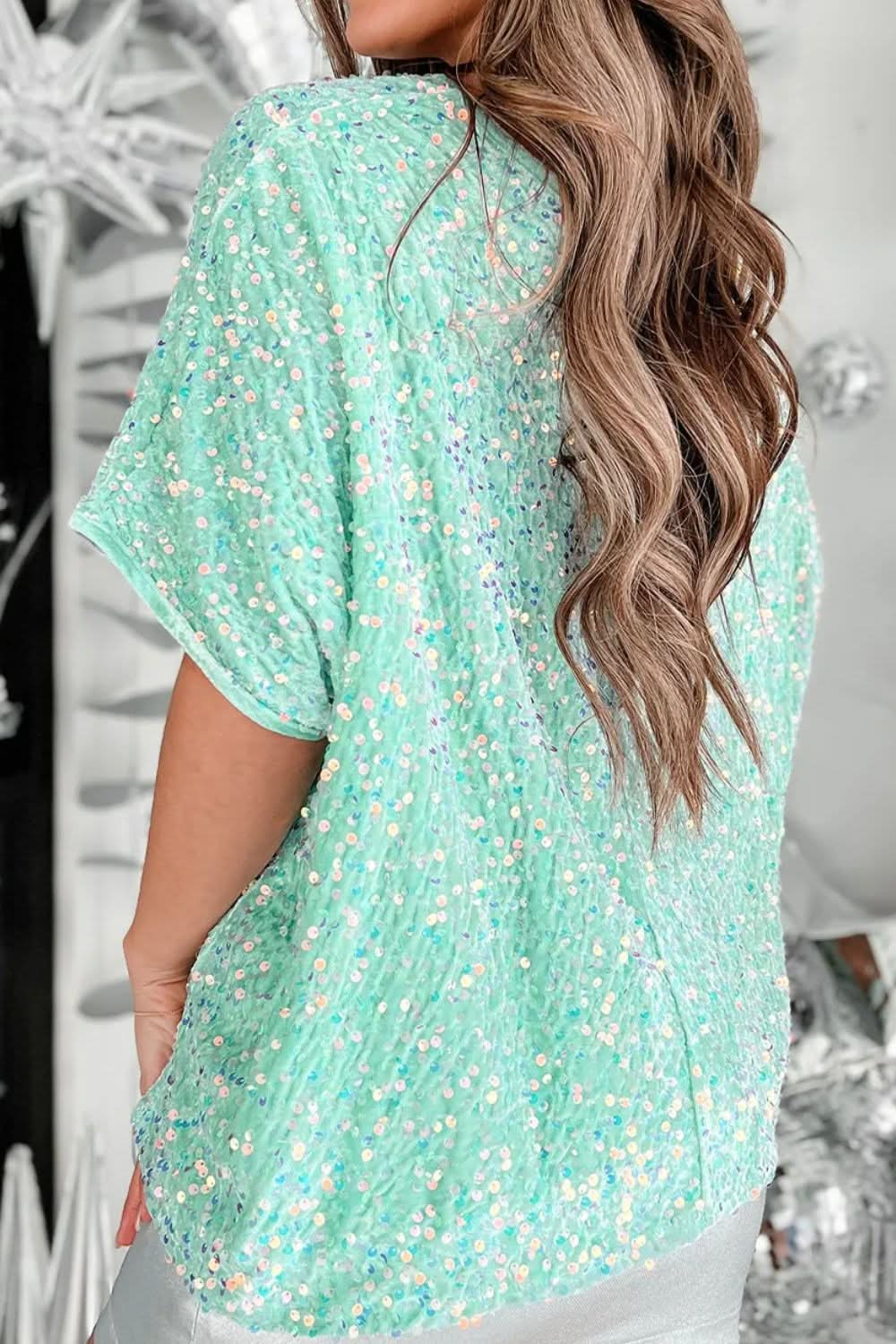 Sparkling Layered V-Neck Half Sleeve Blouse