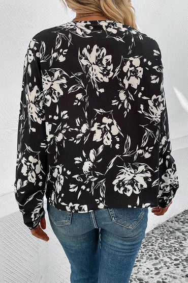 Floral Collared Neck Long Sleeve Top.