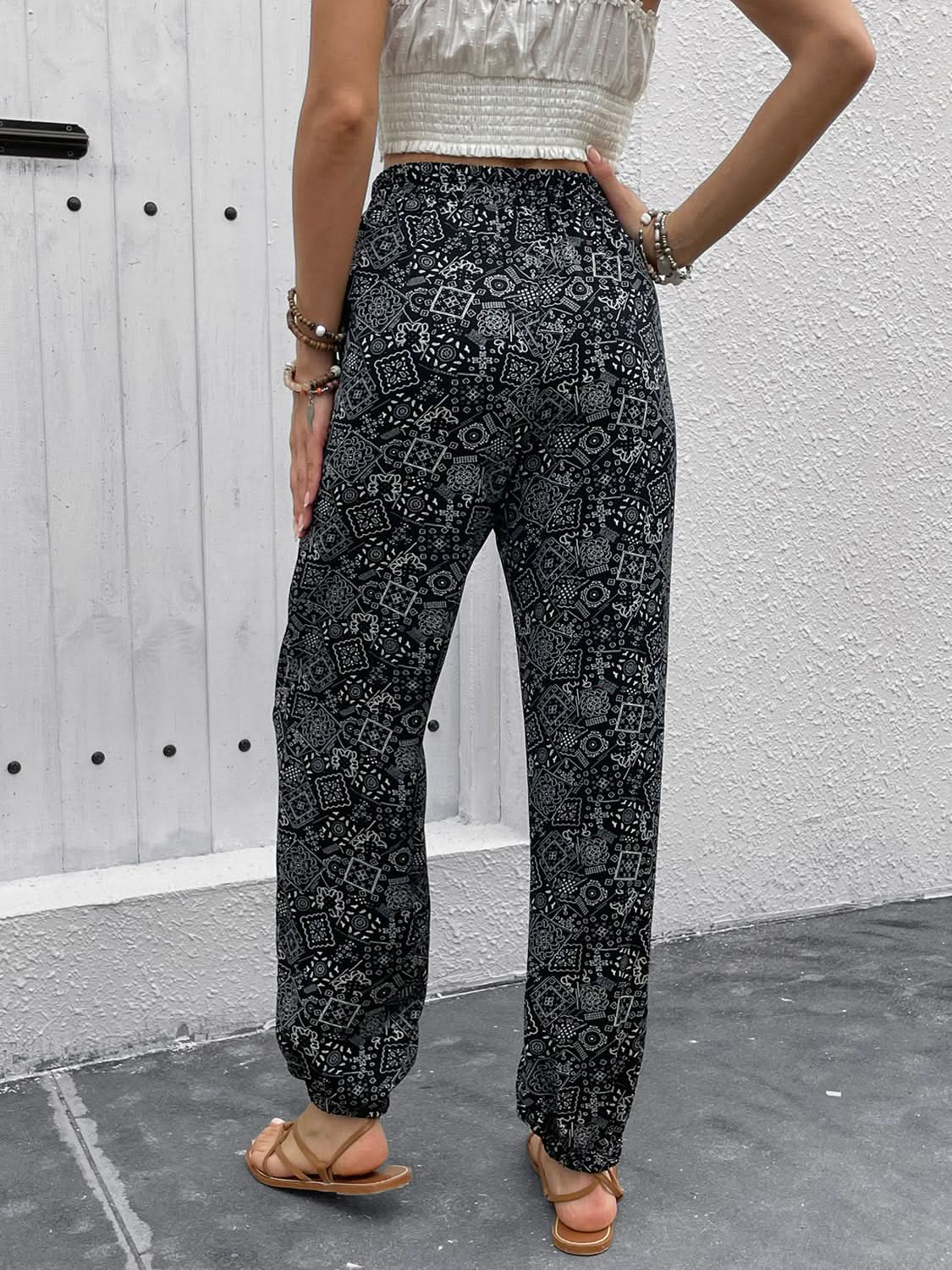 Chic Tied High Waist Printed Trousers