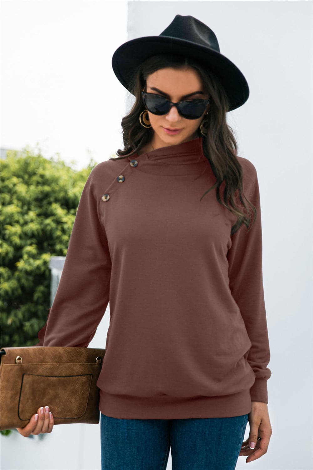 Chic button-detail long sleeve sweatshirt