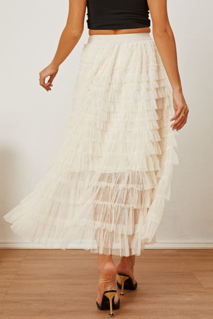 Ruched High Waist Tiered Skirt.