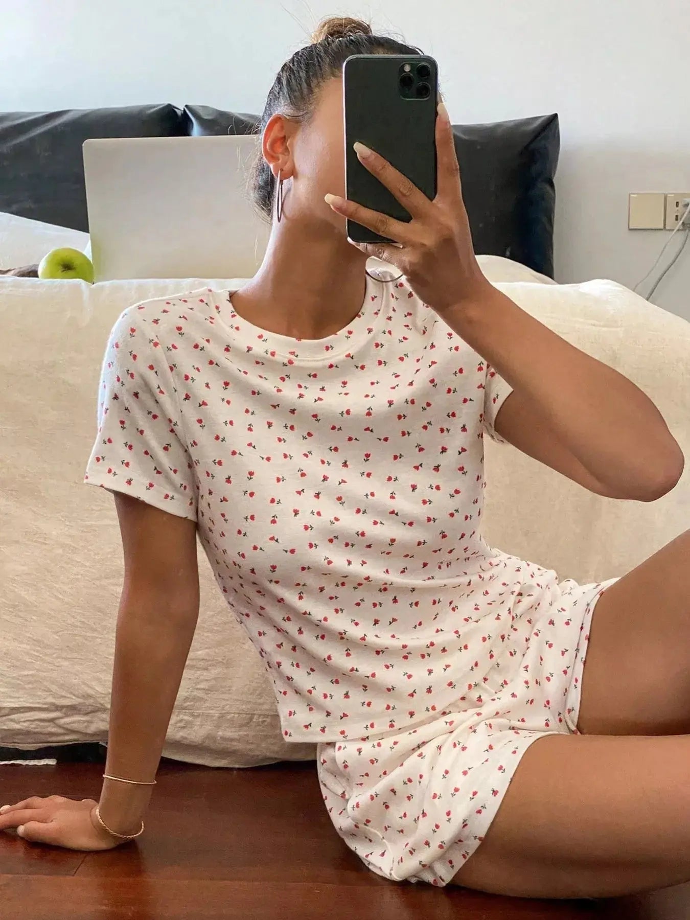 Floral Round Neck Top and Shorts Lounge Set Simply Love