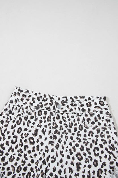 Leopard Frayed Hem Denim Shorts