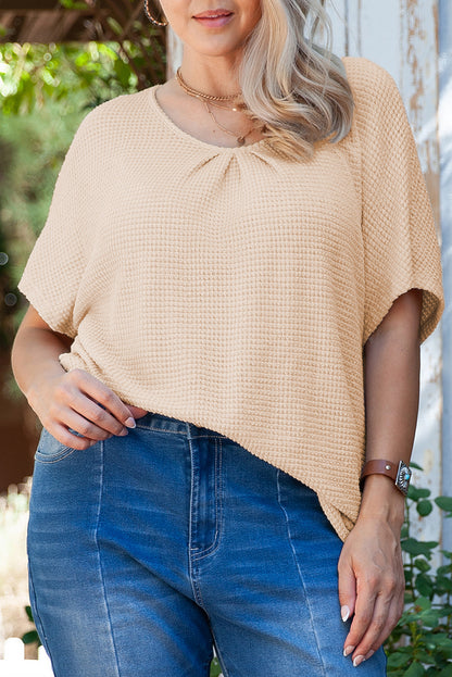 Beige textured plus size tee with lace detail