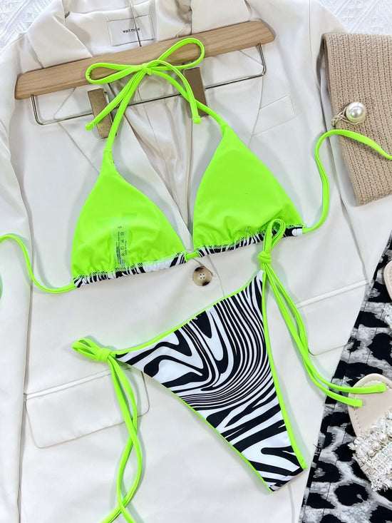 Zebra Print Halter Neck Bikini Set.