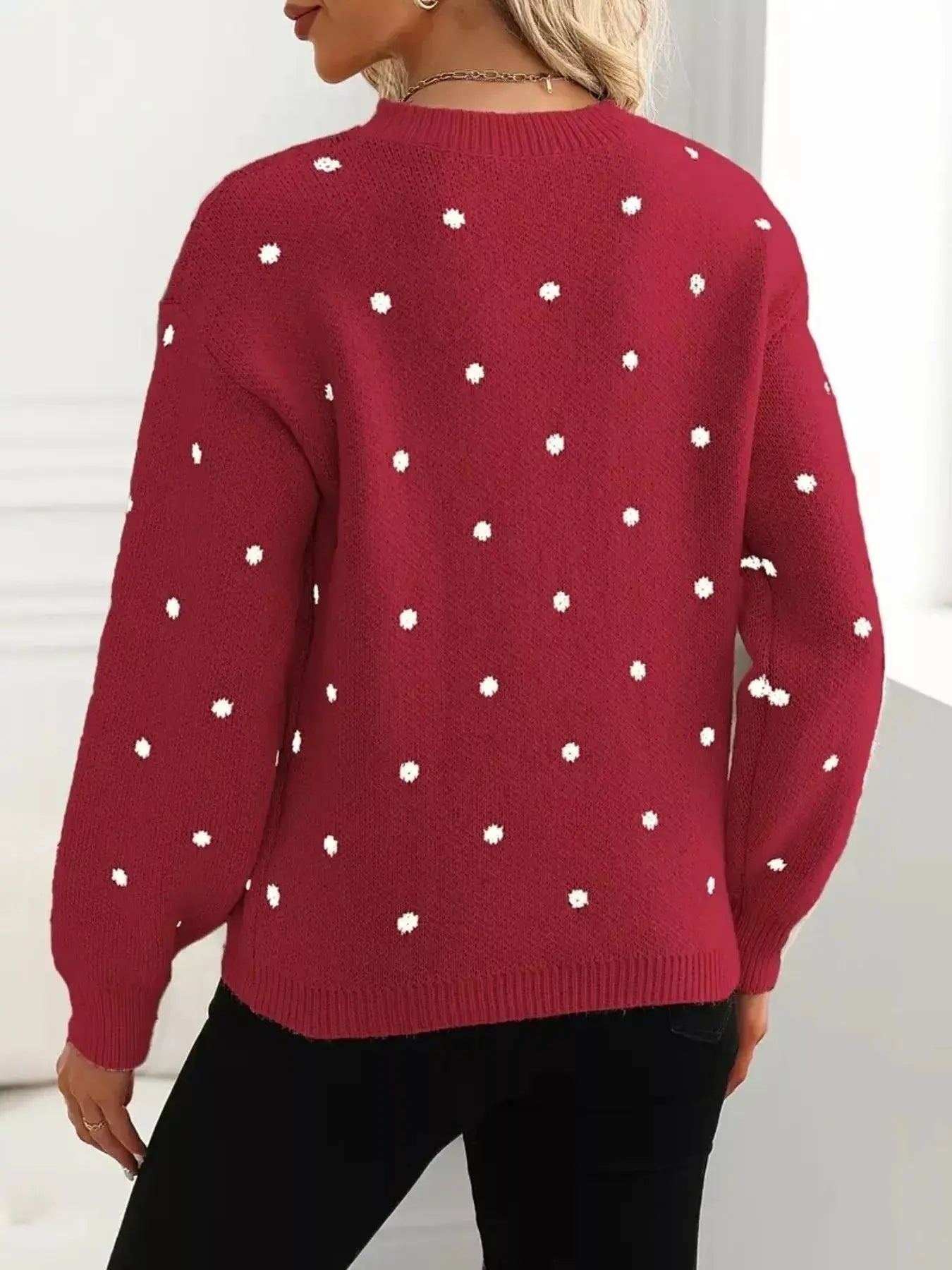 Polka Dot Long Sleeve Sweater Simply Love