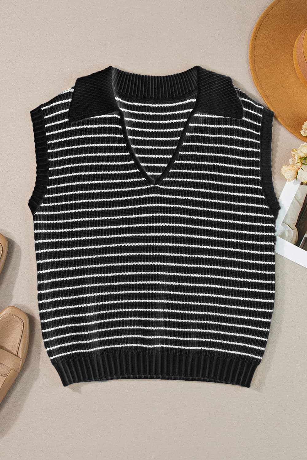 Collared striped tank top - sheer, stretchy - Love Salve 
