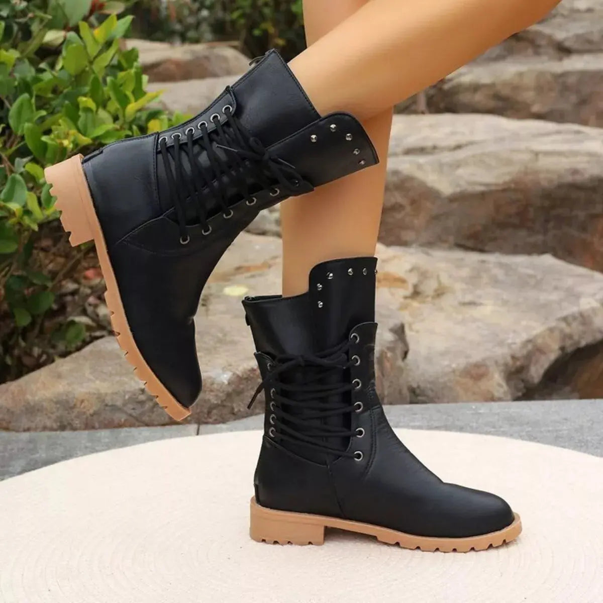 Studded Lace-Up Boots Simply Love