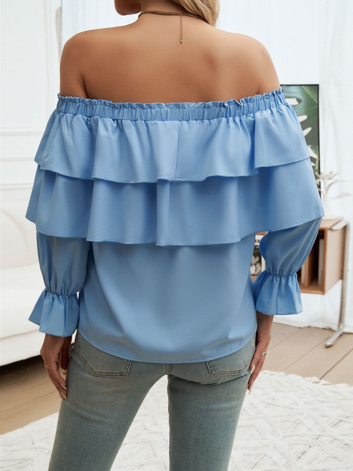 Off-Shoulder Flounce Sleeve Blouse.