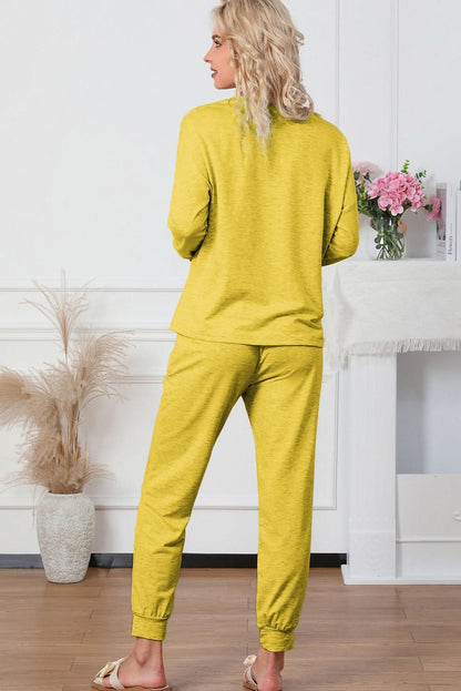 Casual Round Neck Tee and Drawstring Trousers Lounge Ensemble