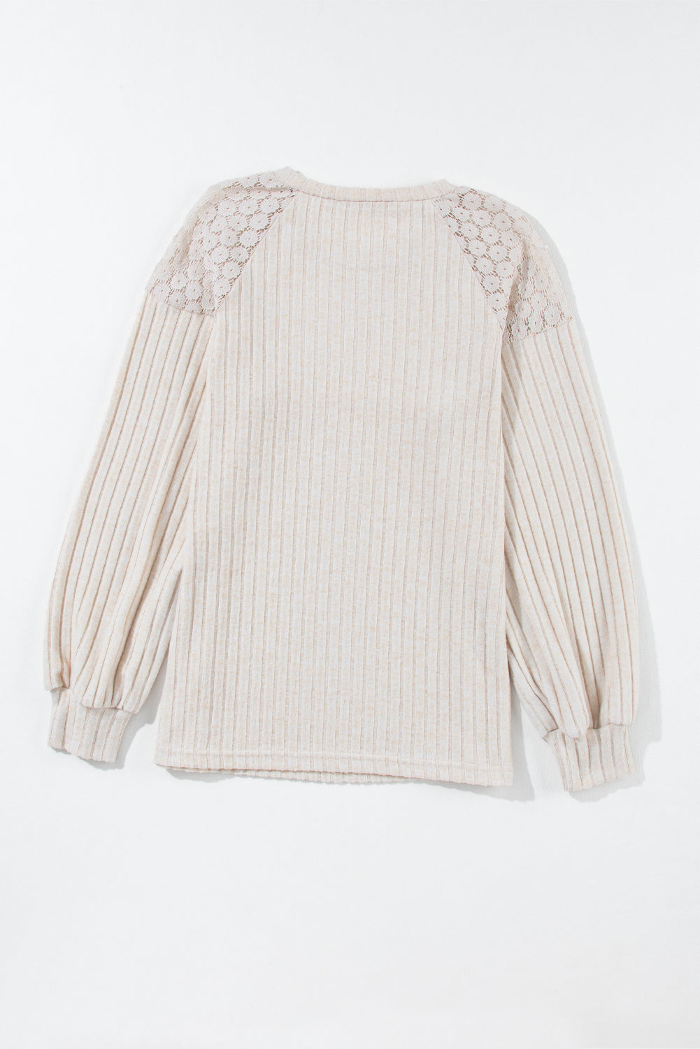 Lace detail ribbed top with button accents and raglan sleeves