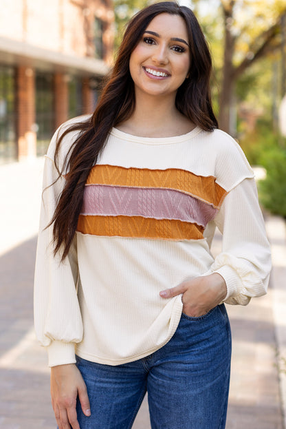 White knit drop sleeve top