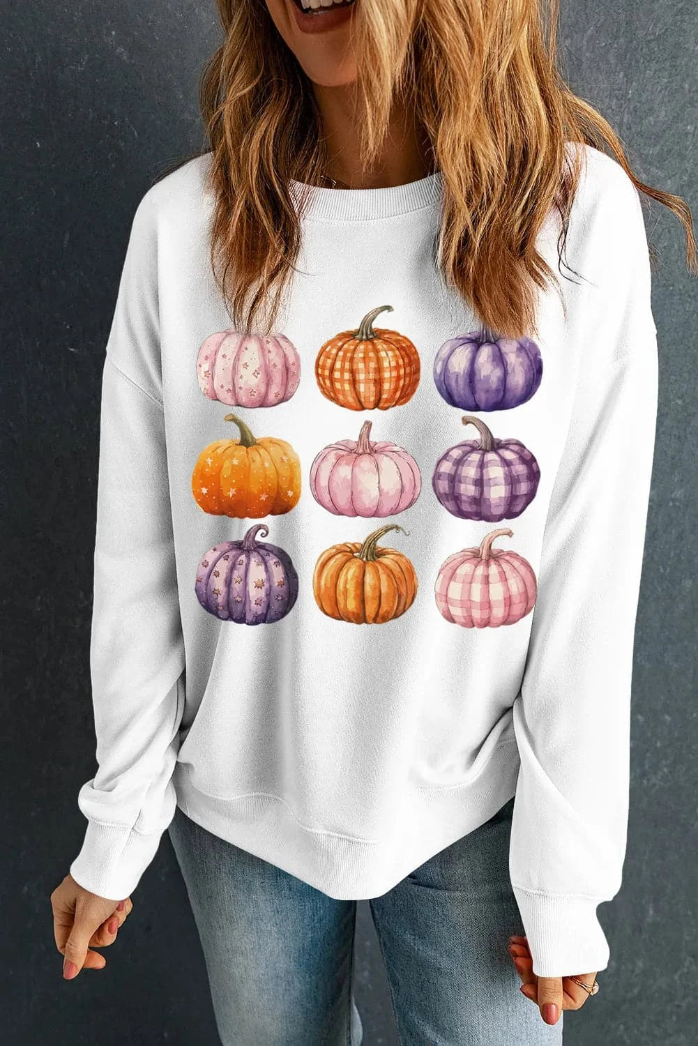 Pumpkin Graphic Long Sleeve Sweatshirt.