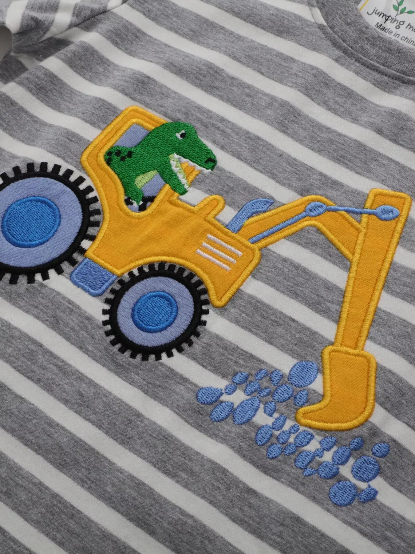 Children's Excavator Striped Round Neck T-Shirt Simply Love
