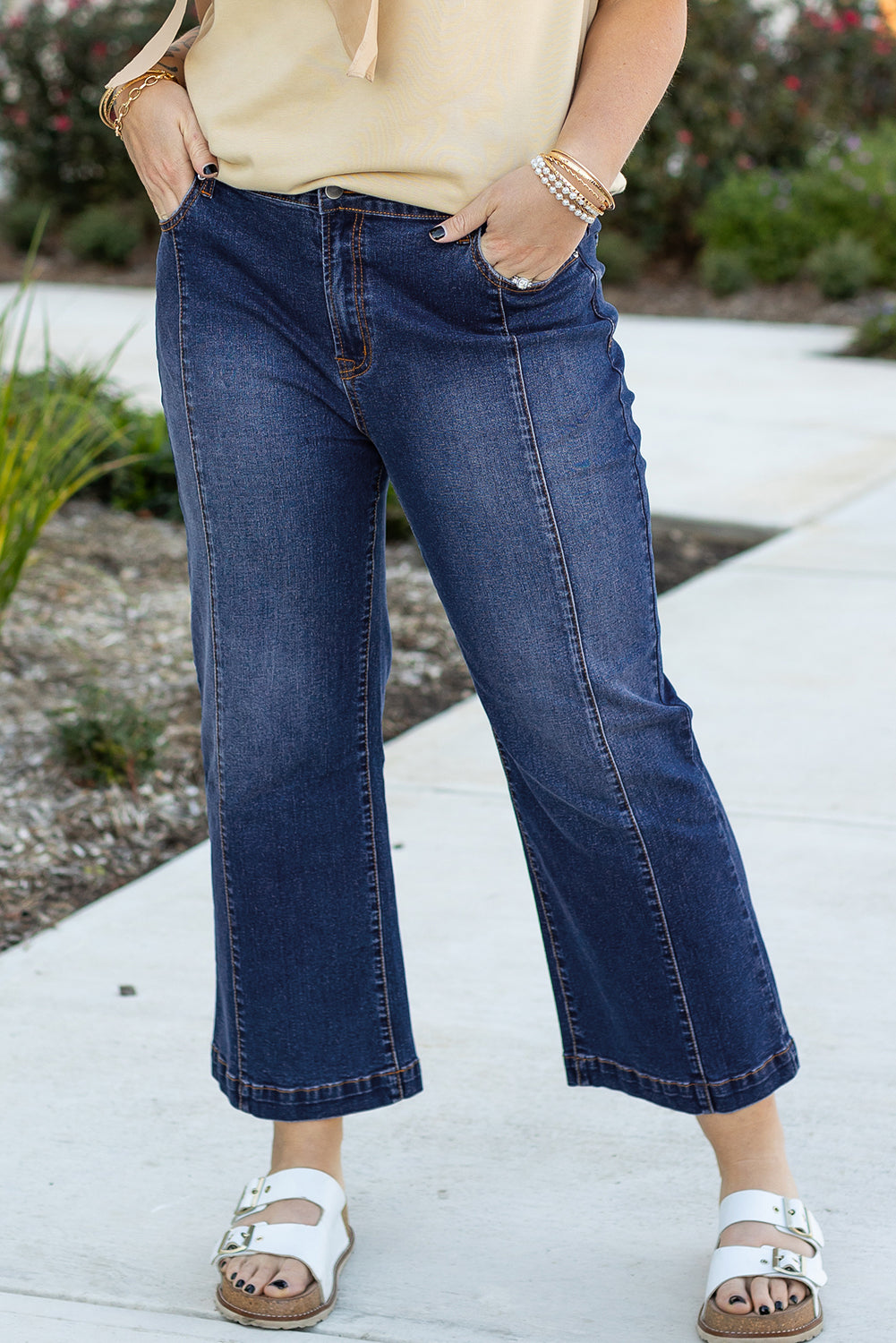 Trendy navy blue plus size wide-leg jeans