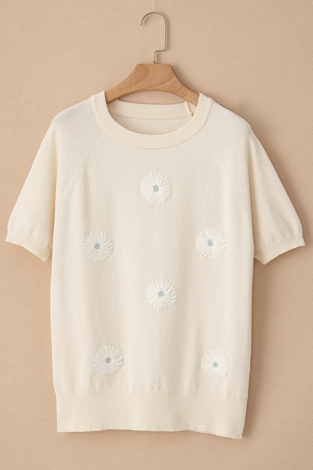 Daisy Round Neck Short Sleeve Knit Top.