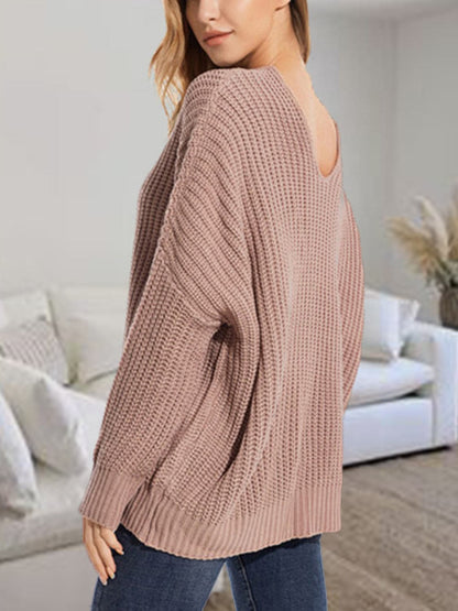 V-Neck Batwing Dropped Shoulder Sweater.