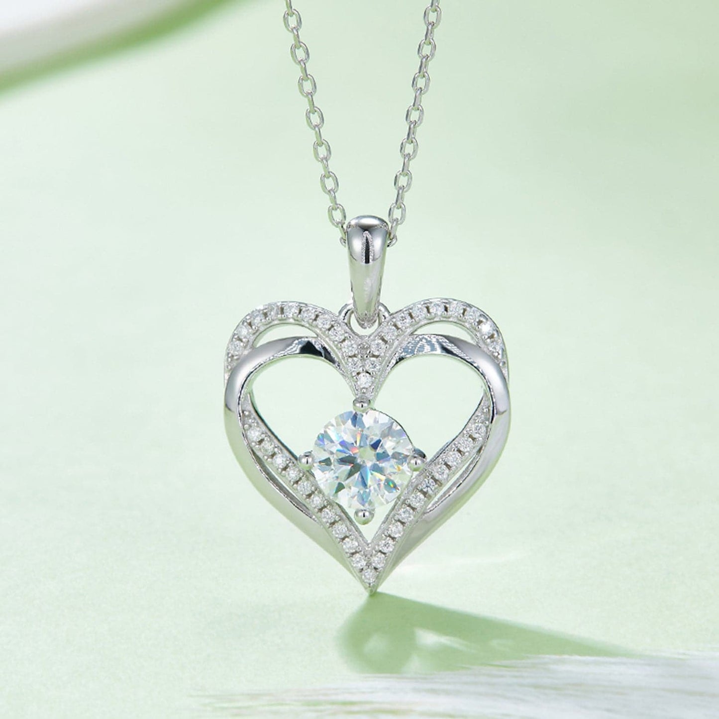 1.2 Carat Moissanite 925 Sterling Silver Heart Necklace.