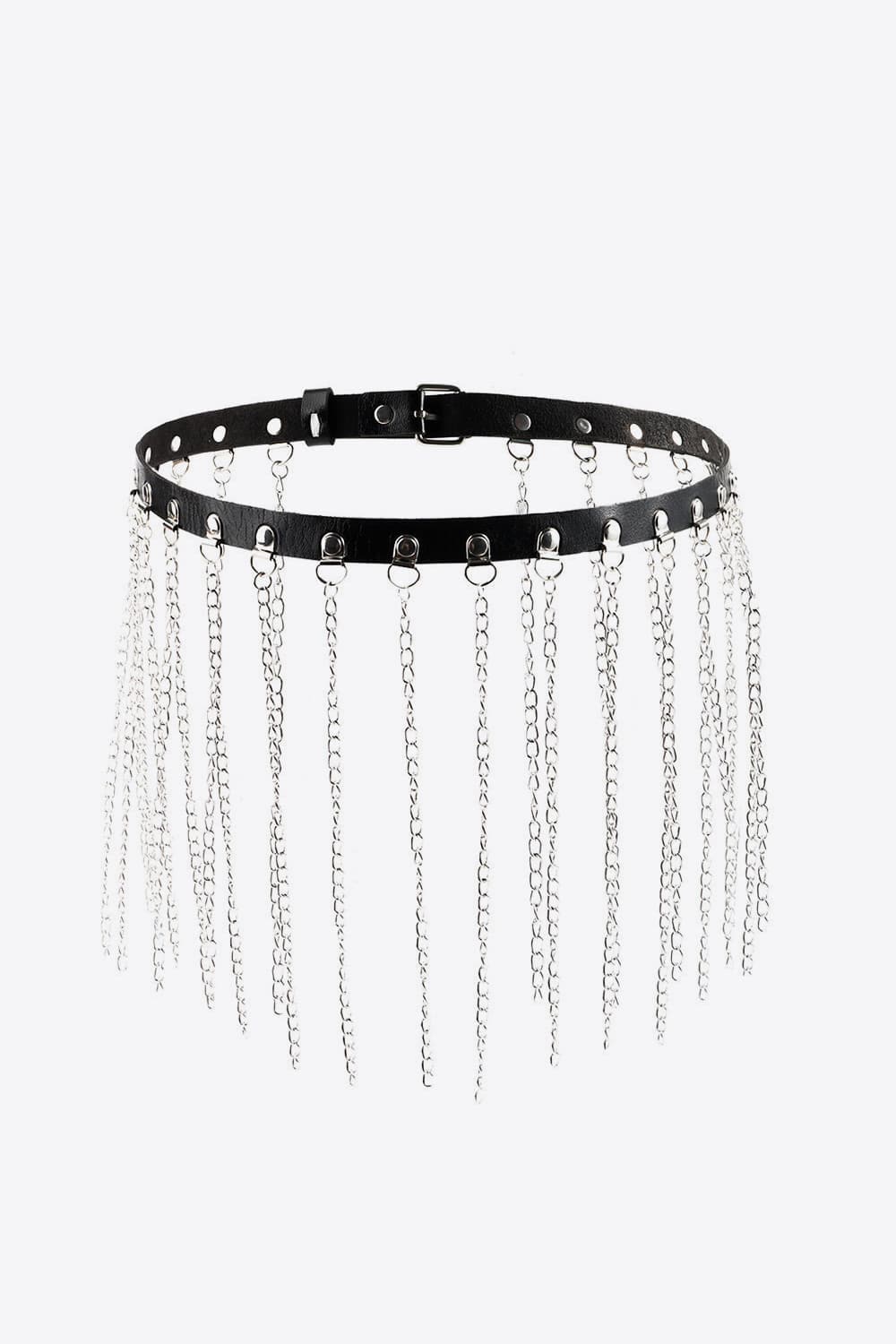 Fringed Chain PU Leather Belt.