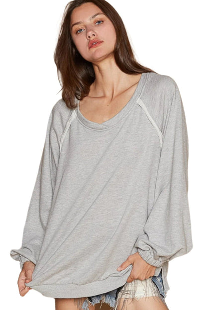 POL Back Cross Strap Detail Balloon Sleeve Sweatshirt.