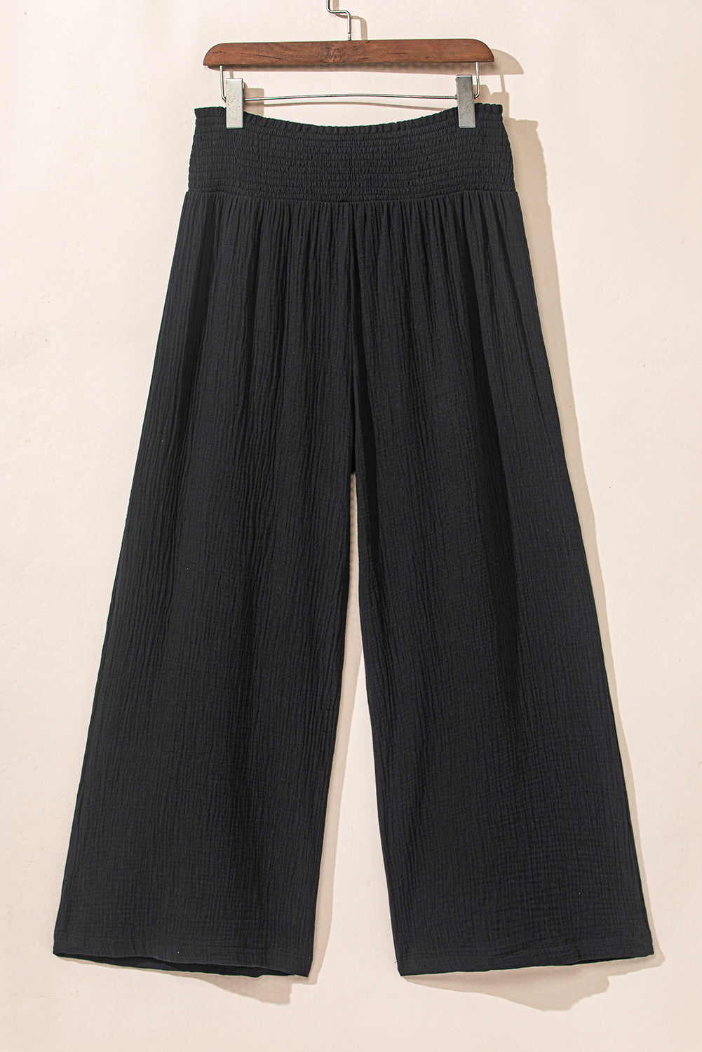 Chic black textured plus size wide leg pants with flattering high waist