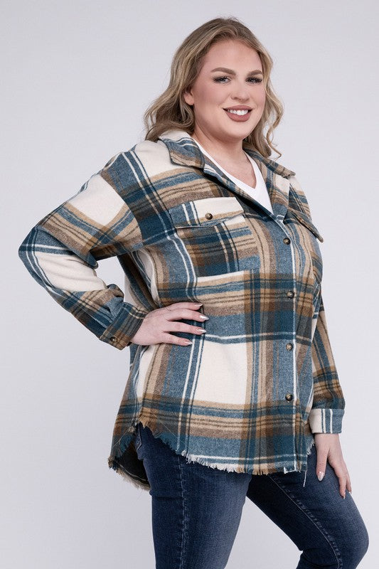 Plus size plaid shirt jacket