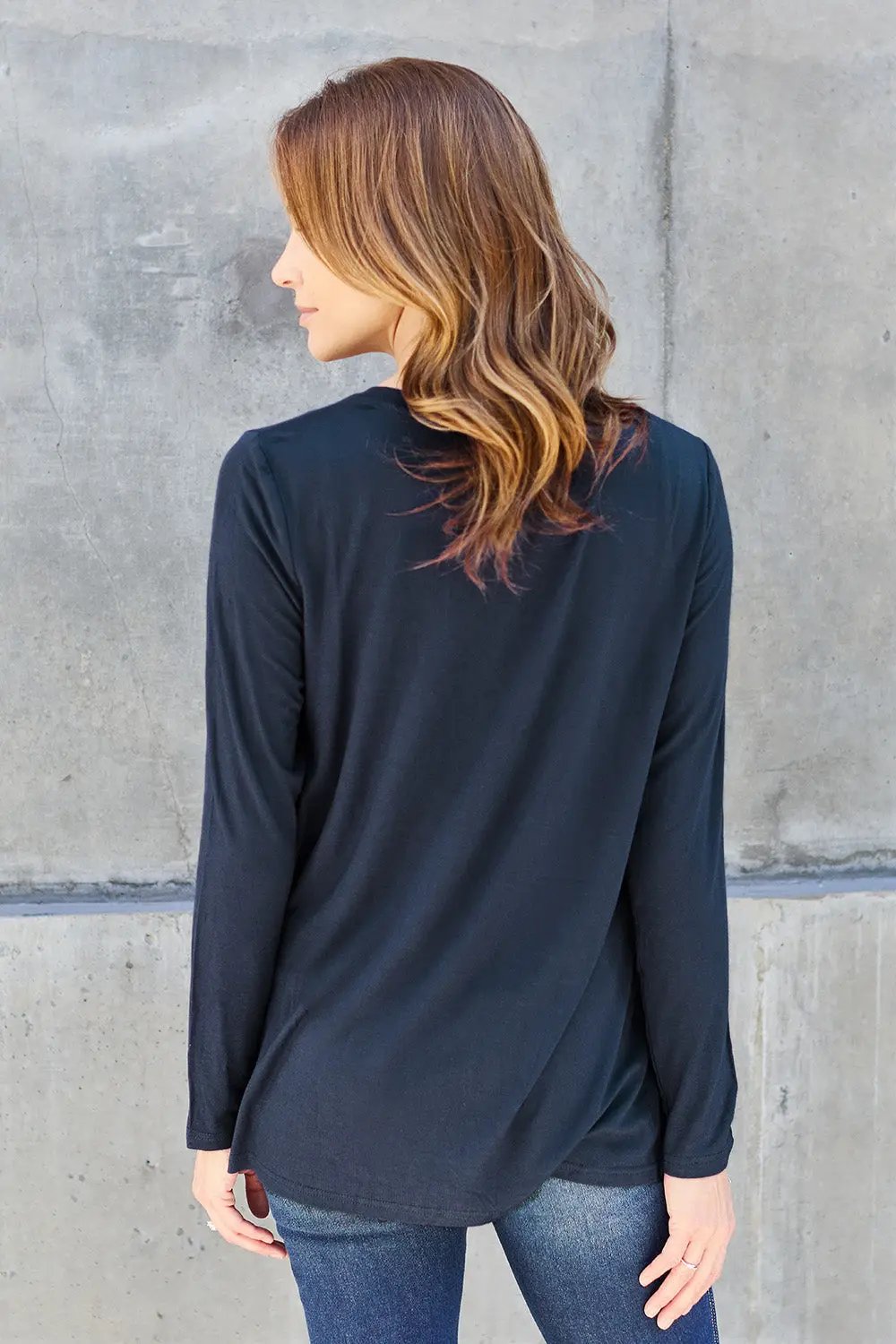 Basic Bae Full Size V-Neck Long Sleeve Top - Love Salve